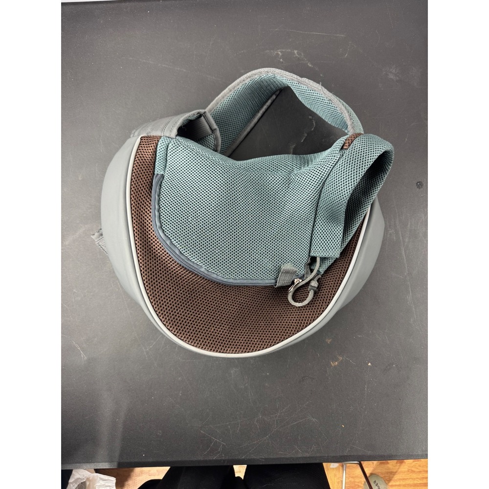 Small Pet Sling Carrier Mesh Crossbody Hands-Free Travel Bag Gray Teal